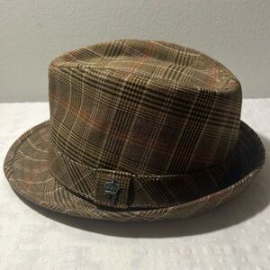 Christys' Mens Fedora Hat Brown Black Plaid Fitted Stretch M #vintage